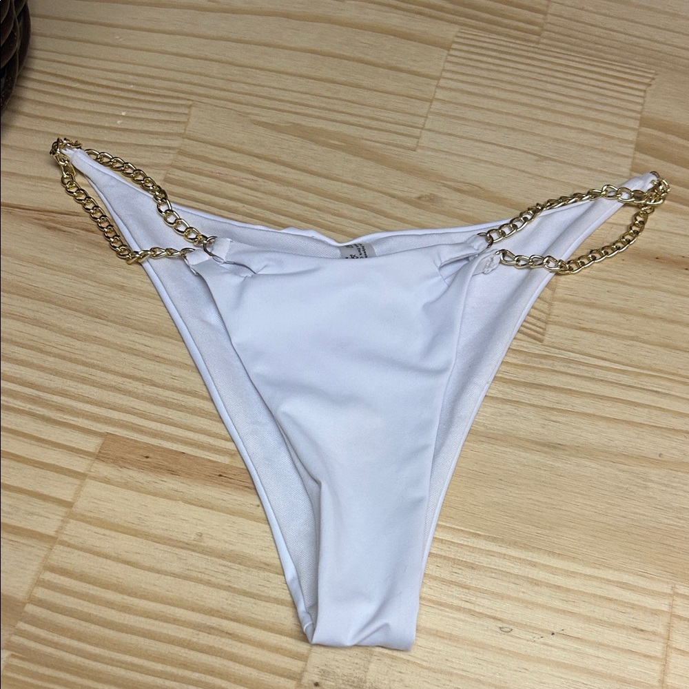 White Bikini Bottom with Gold Chain Straps